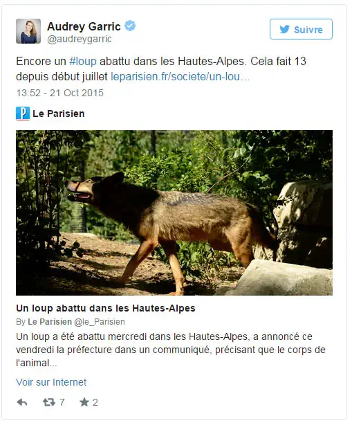 Twitte-Audrey-Garric-Abattage-loup-Hautes-Alpes